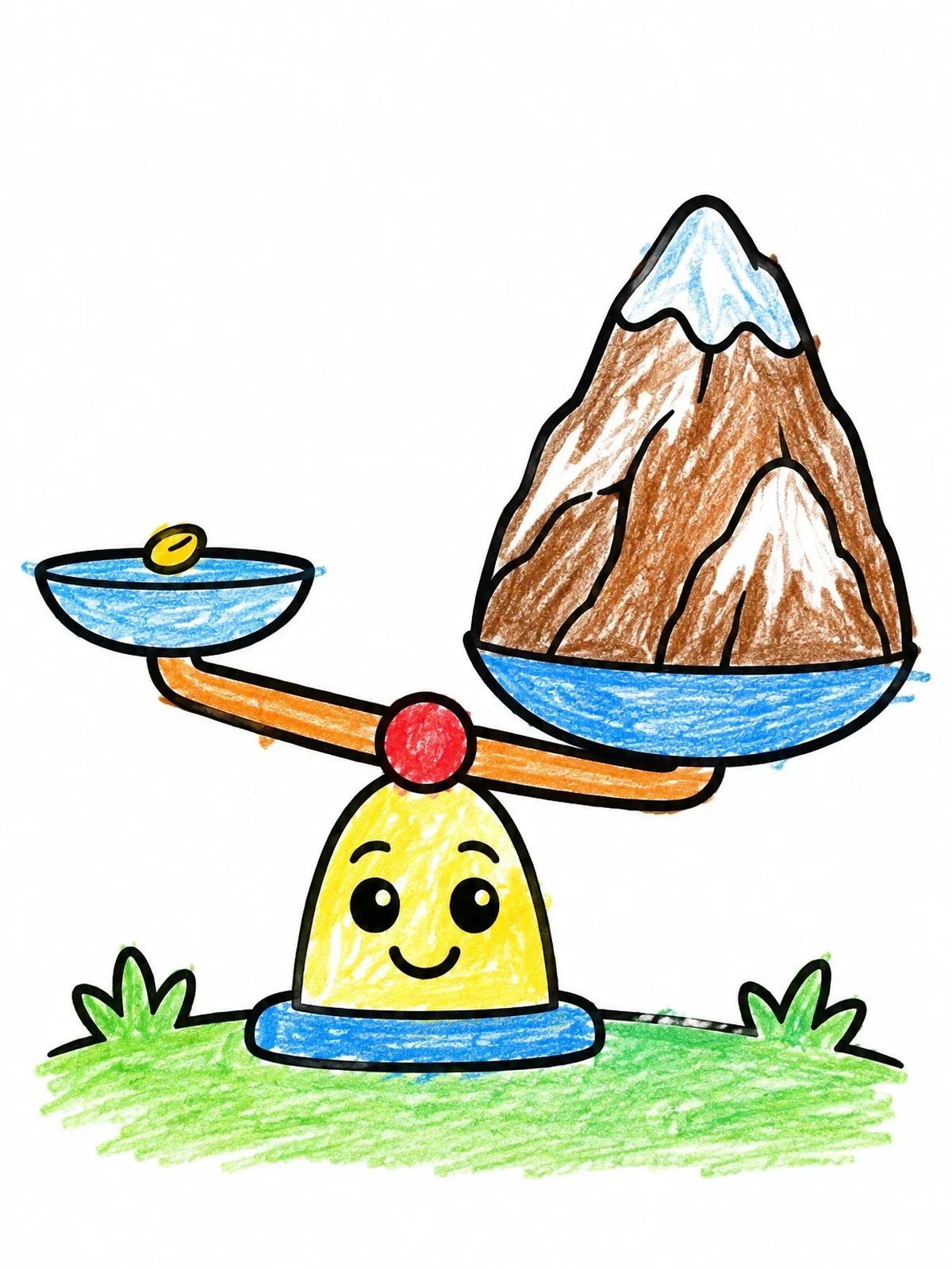 Colored example of the Cute Scale With Mustard Seed And Mountain coloring page