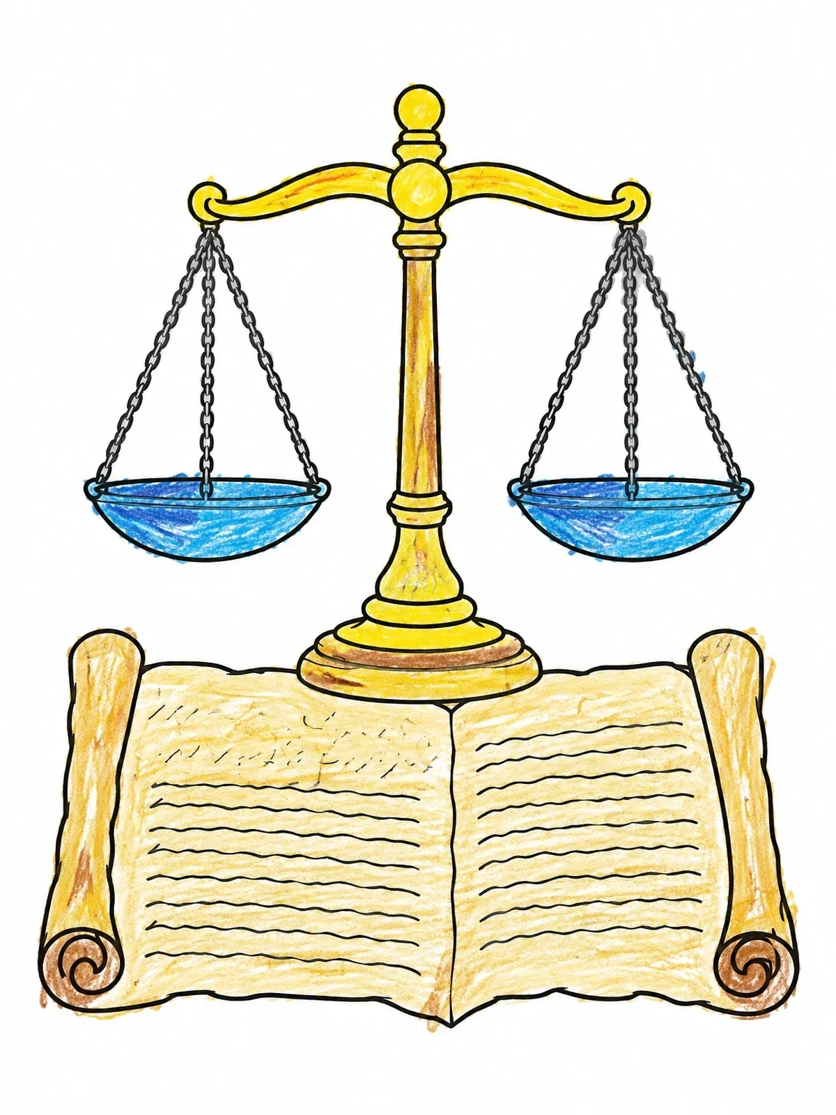 Colored example of the Scales Of Justice On Constitution Scroll coloring page