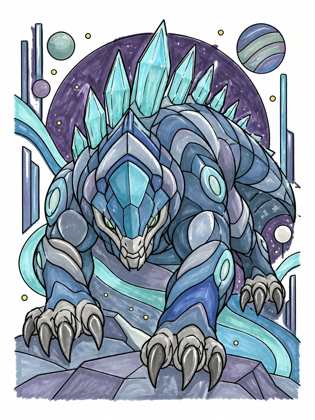 Colored example of the Armored Spiked Alien Monster coloring page