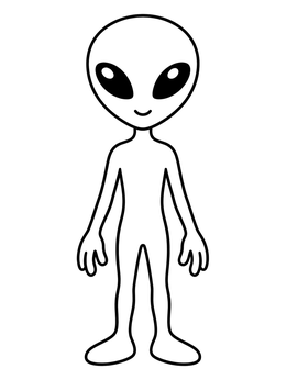 A simple outline in this scary alien coloring page shows a friendly extraterrestrial with big eyes.