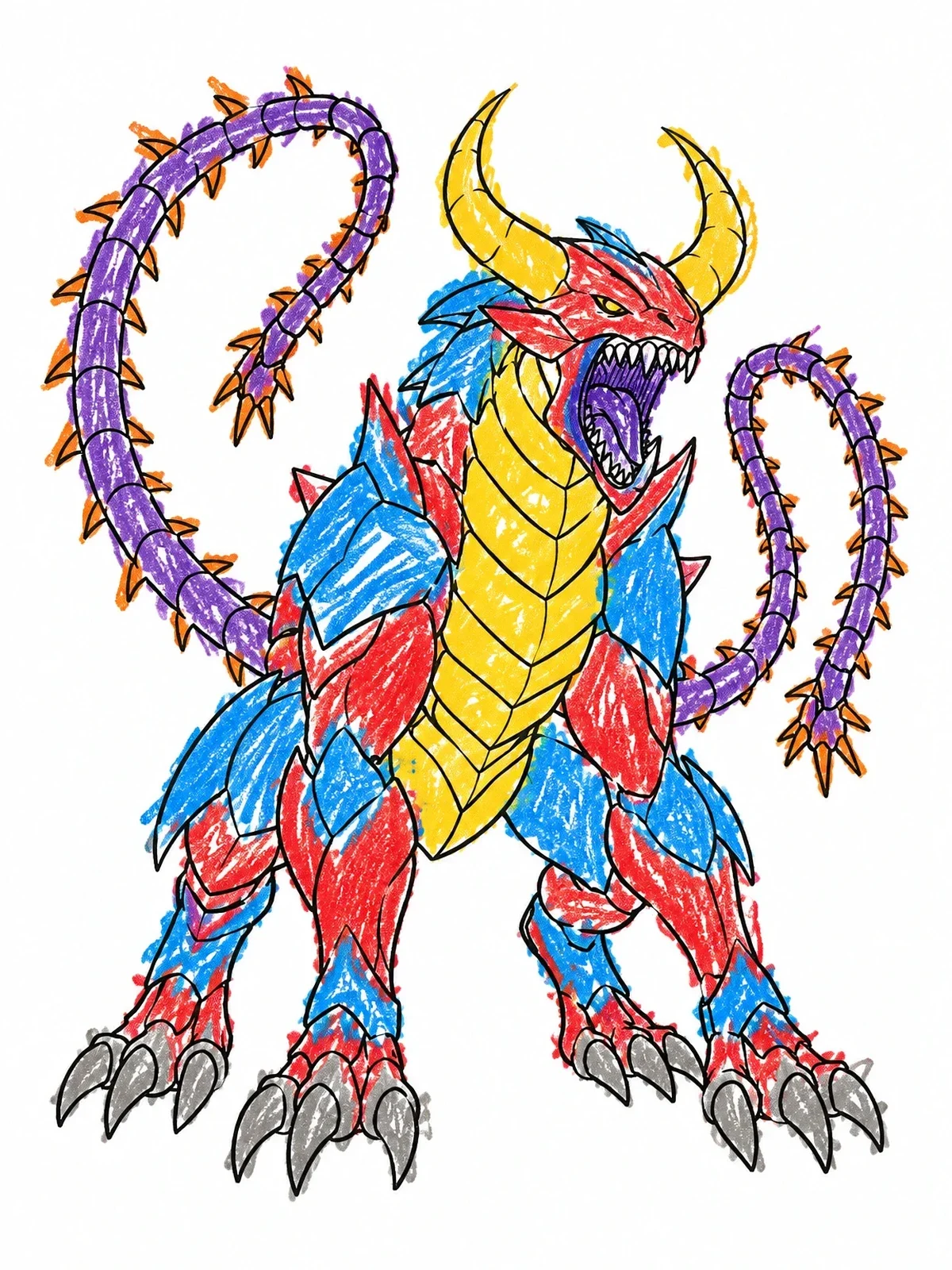 Colored example of the Roaring Horned Alien Monster coloring page