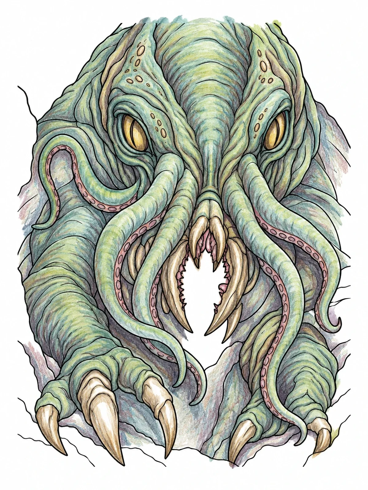 Colored example of the Tentacled Alien Monster With Claws coloring page