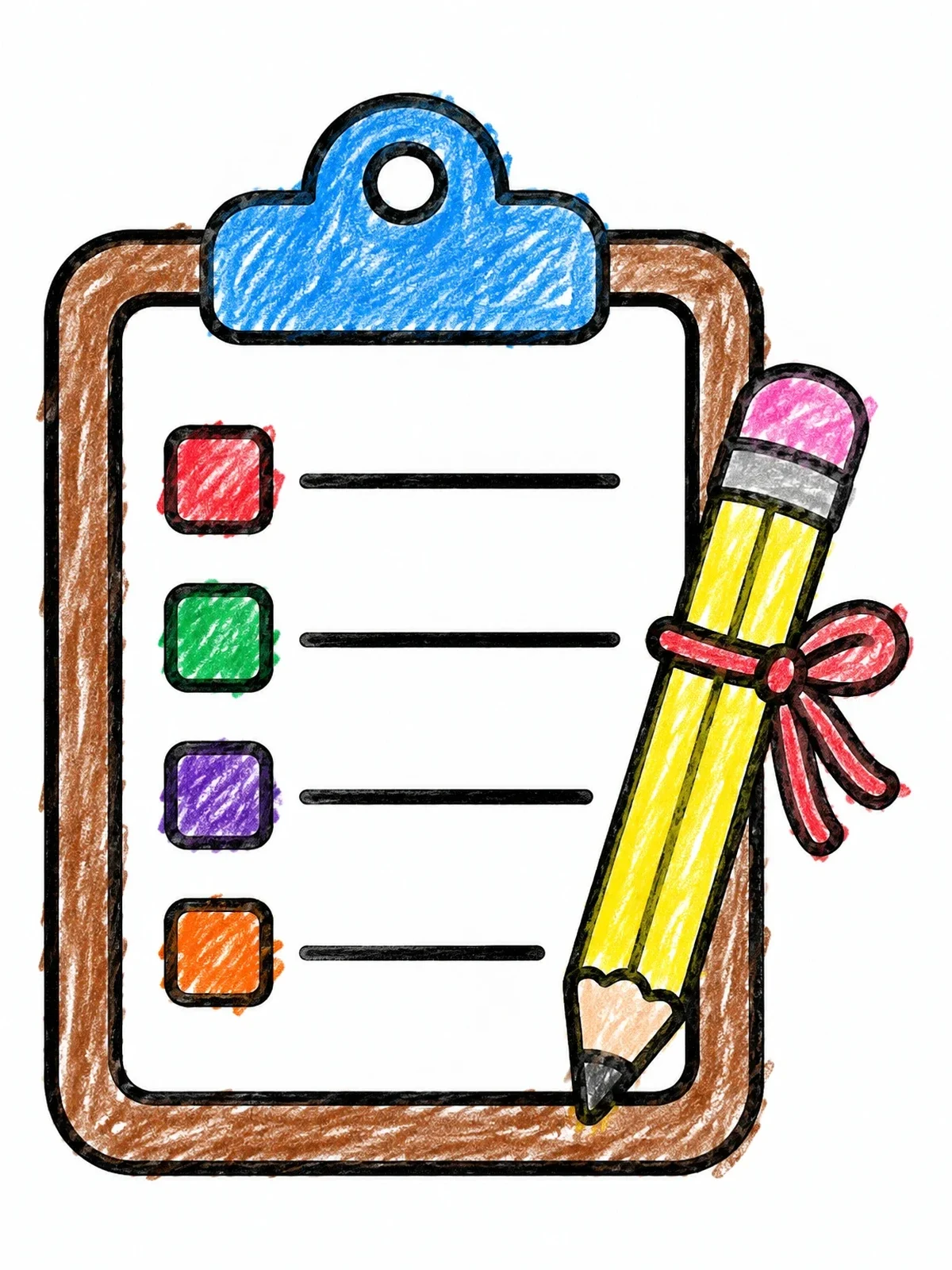 Colored example of the Clipboard Checklist With Tied Pencil coloring page