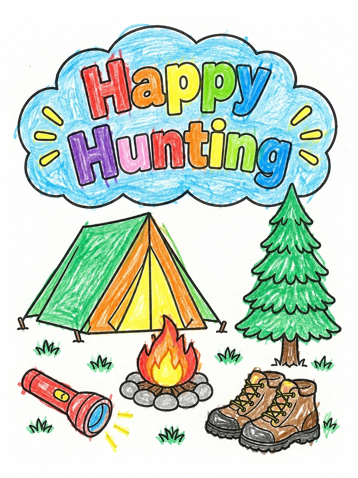 Colored example of the Happy Hunting Camping Adventure coloring page