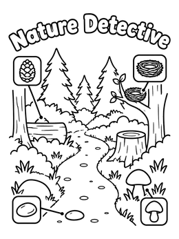 Free printable Nature Detective Forest Trail coloring page