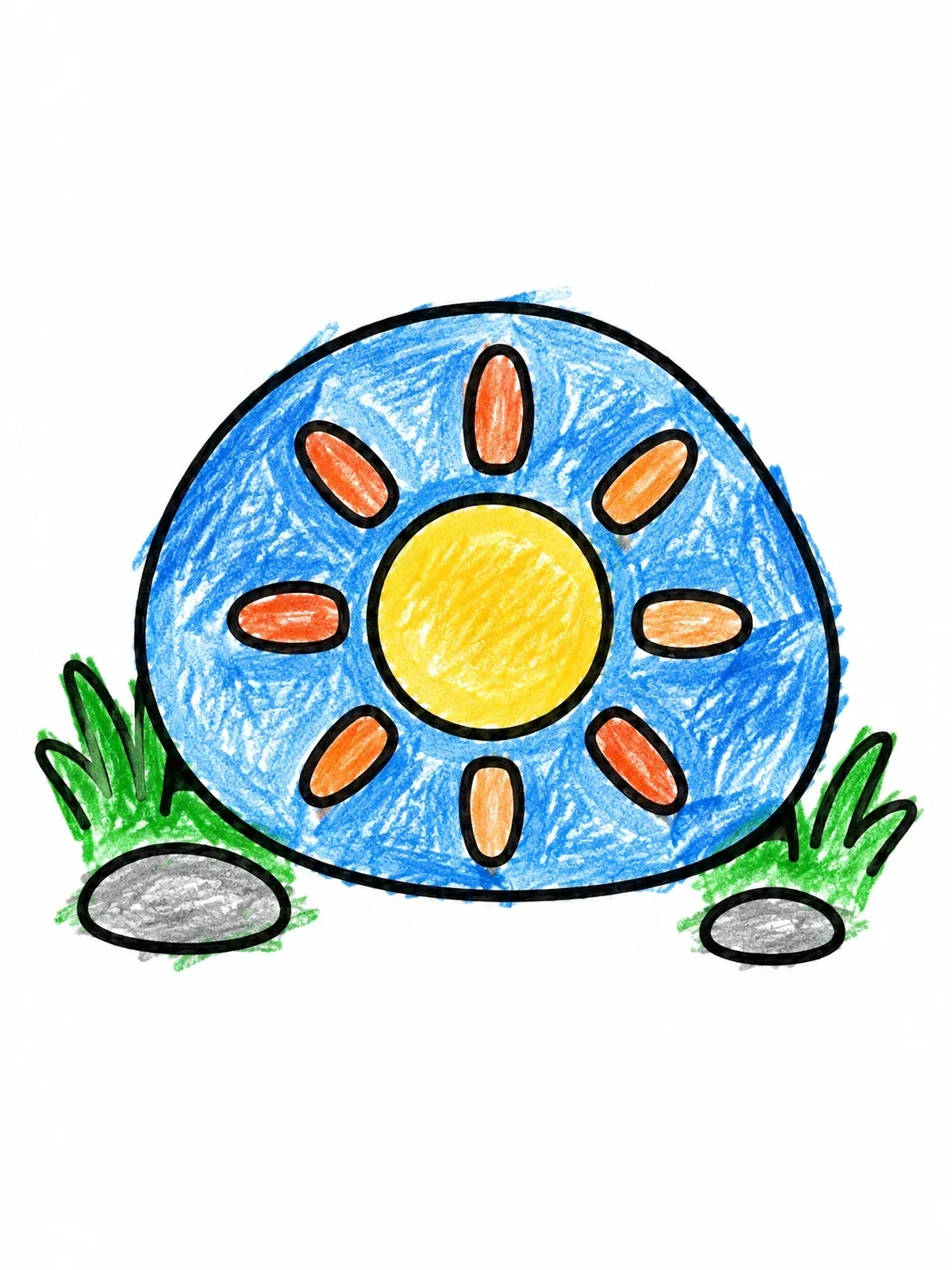 Colored example of the Painted Sun Rock In Grass coloring page
