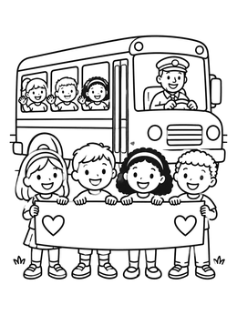 Free printable School Bus Driver And Cheerful Kids coloring page