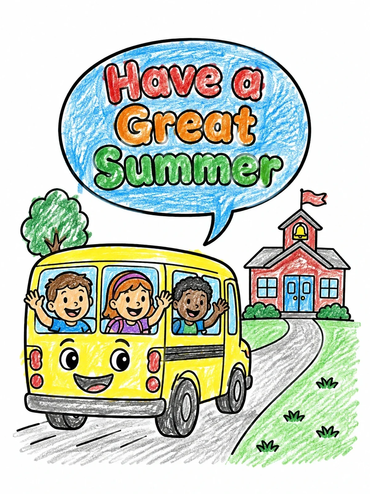 Colored example of the School Bus Summer Farewell coloring page
