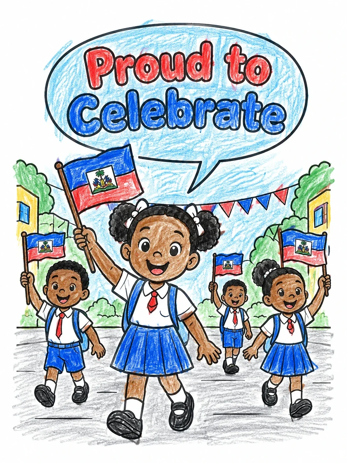 Colored example of the School Children Flag Day Parade coloring page