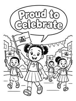 Free printable School Children Flag Day Parade coloring page