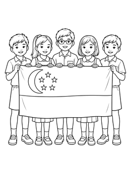 Free printable School Children Holding Singapore Flag coloring page