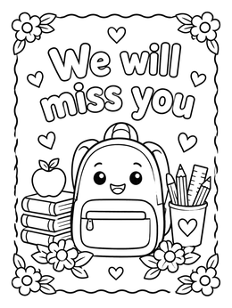 Free printable School Farewell Backpack Card coloring page