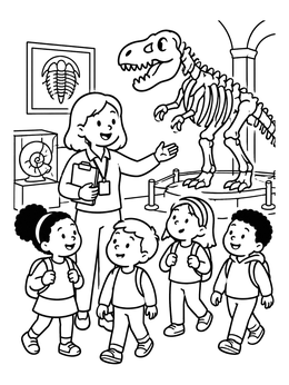 Free printable School Field Trip At Dinosaur Museum coloring page