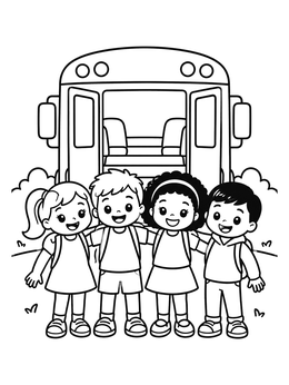 Free printable School Friends By The Bus coloring page