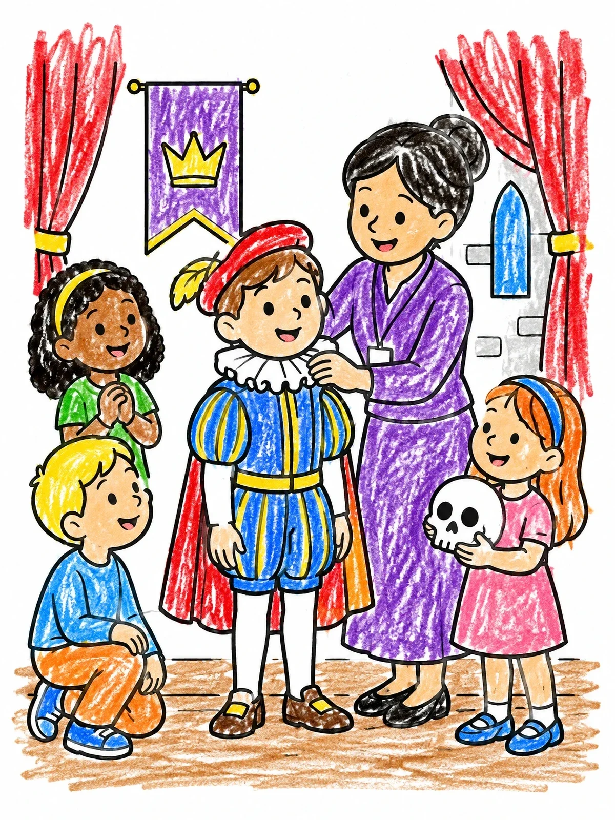 Colored example of the School Play Prince Hamlet Rehearsal coloring page