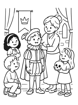 Free printable School Play Prince Hamlet Rehearsal coloring page