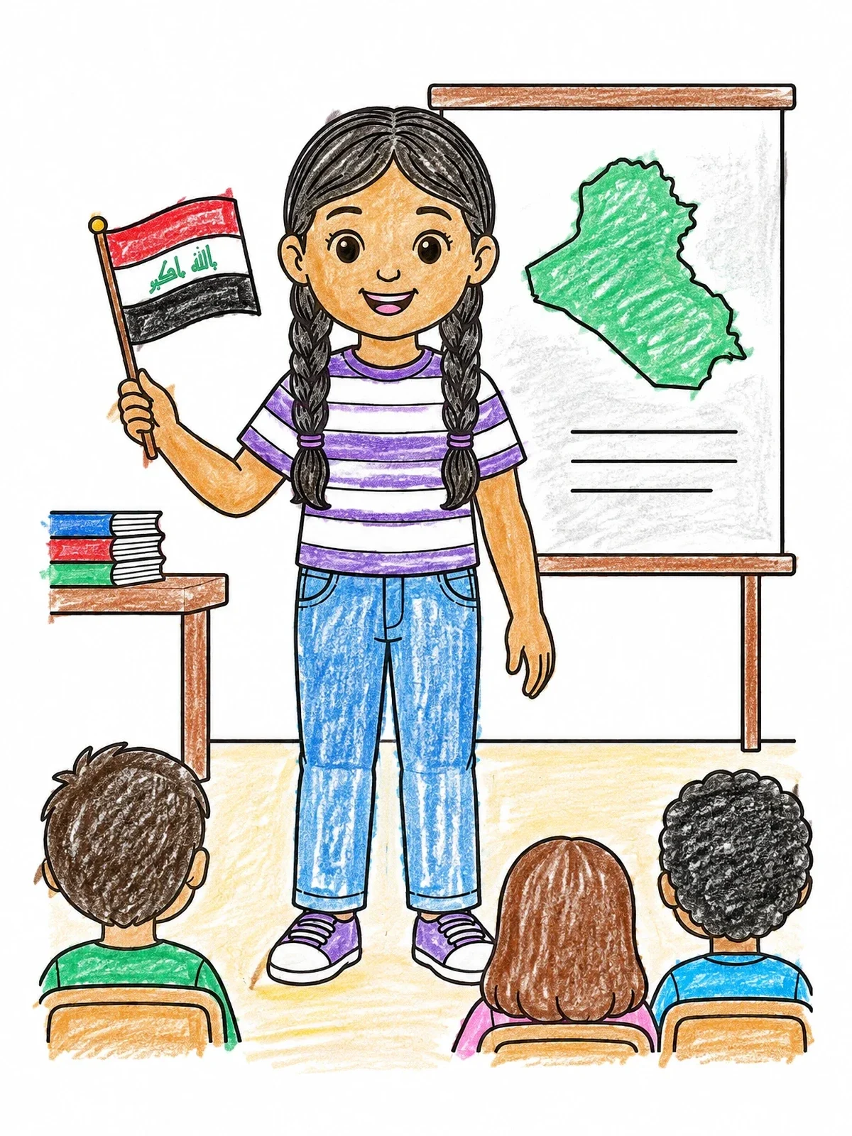 Colored example of the School Presentation With Iraq Flag coloring page