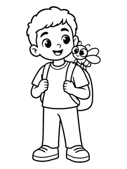Free printable Schoolboy With Cute Pet Fly coloring page