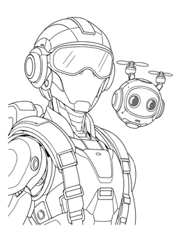 Free printable Sci Fi Pilot And Companion Drone coloring page