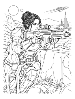 Free printable Sci Fi Soldier With Loyal Vizsla Companion coloring page