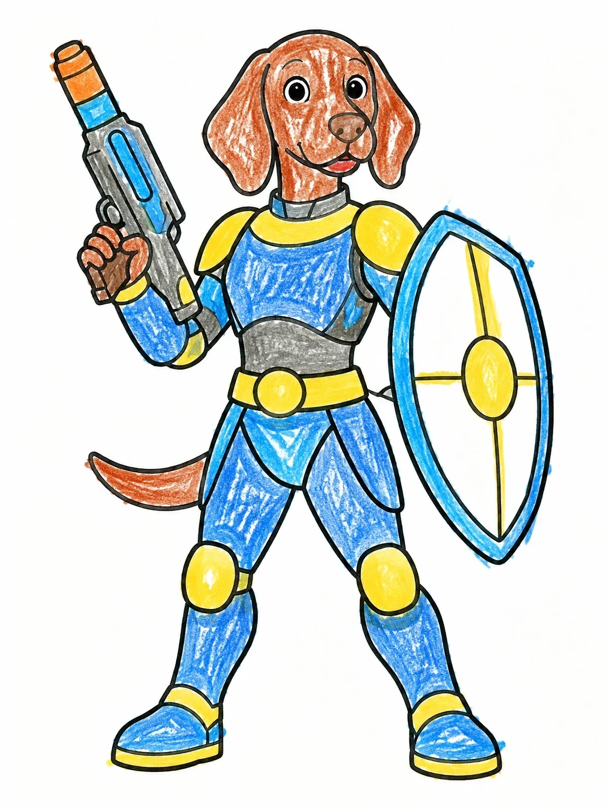 Colored example of the Sci Fi Dog Warrior With Blaster coloring page