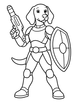 Free printable Sci Fi Dog Warrior With Blaster coloring page