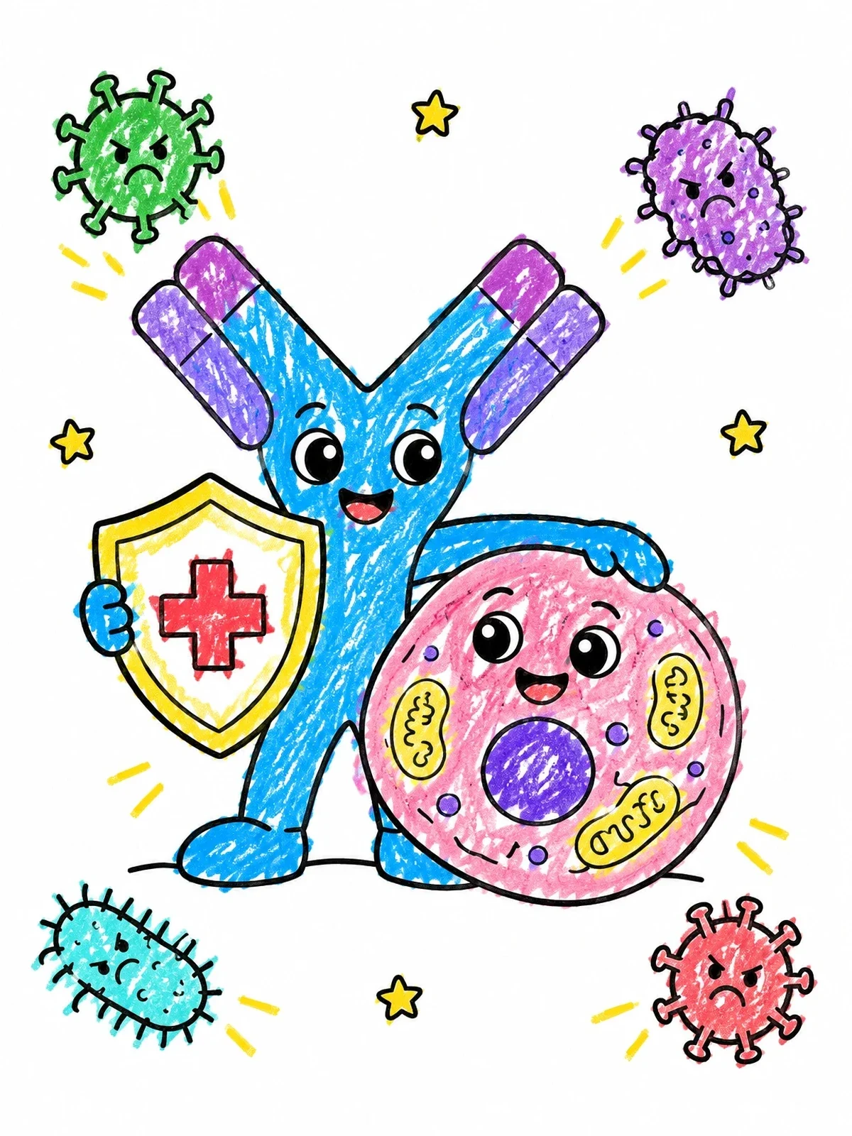 Colored example of the Cute Antibody Protecting Cell coloring page