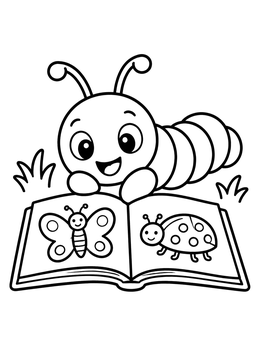 Free printable Cute Caterpillar Reading An Insect Book coloring page