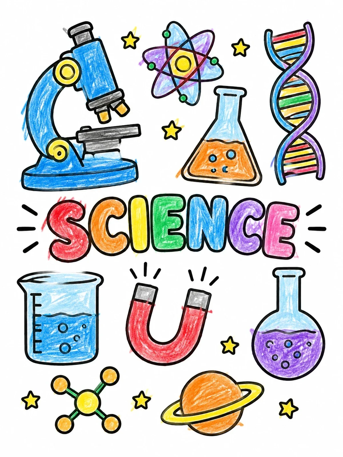Colored example of the Science Doodles And Laboratory Equipment coloring page