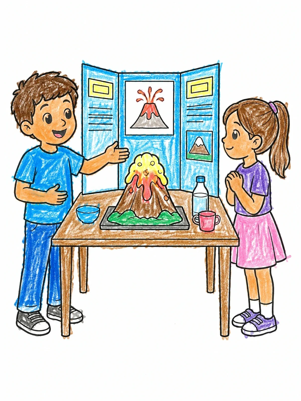 Colored example of the Kids Science Fair Volcano Project coloring page