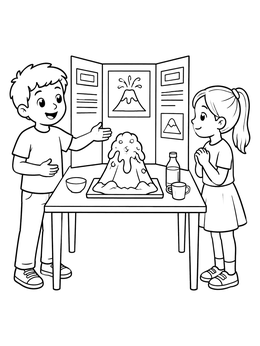 Free printable Kids Science Fair Volcano Project coloring page