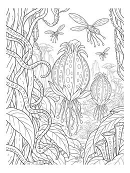 Free printable Alien Jungle With Spore Pods coloring page