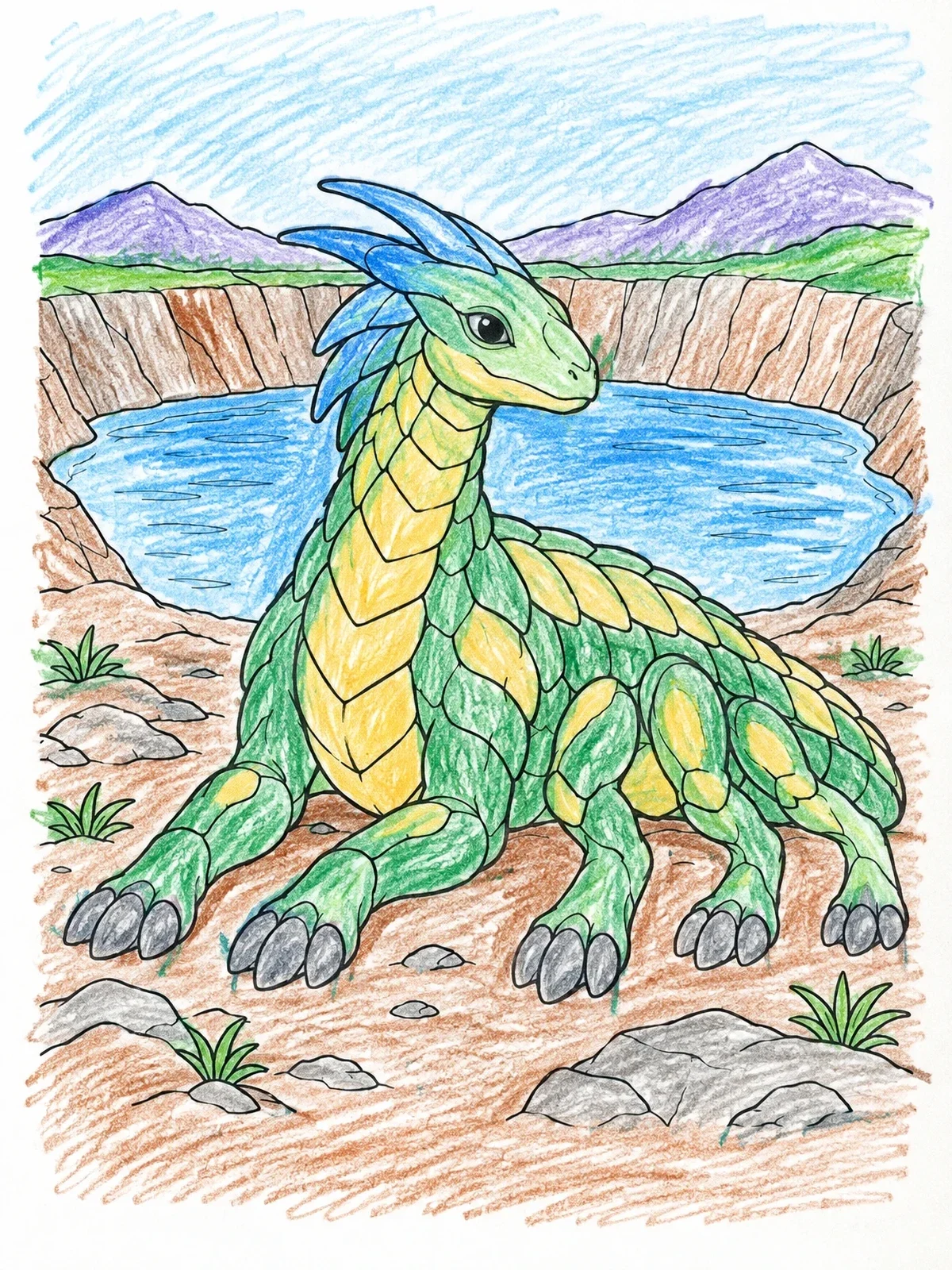 Colored example of the Armored Alien Beast By Crater Lake coloring page