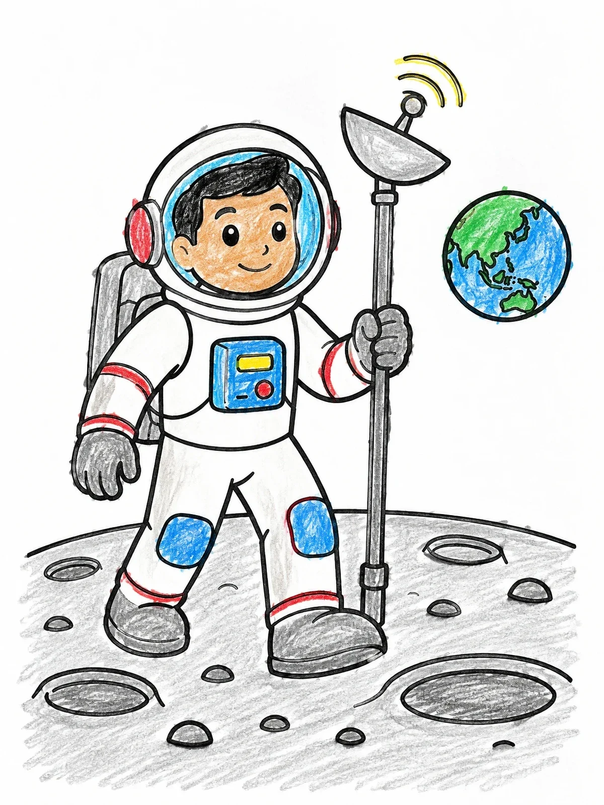 Colored example of the Young Astronaut On Moon Surface coloring page