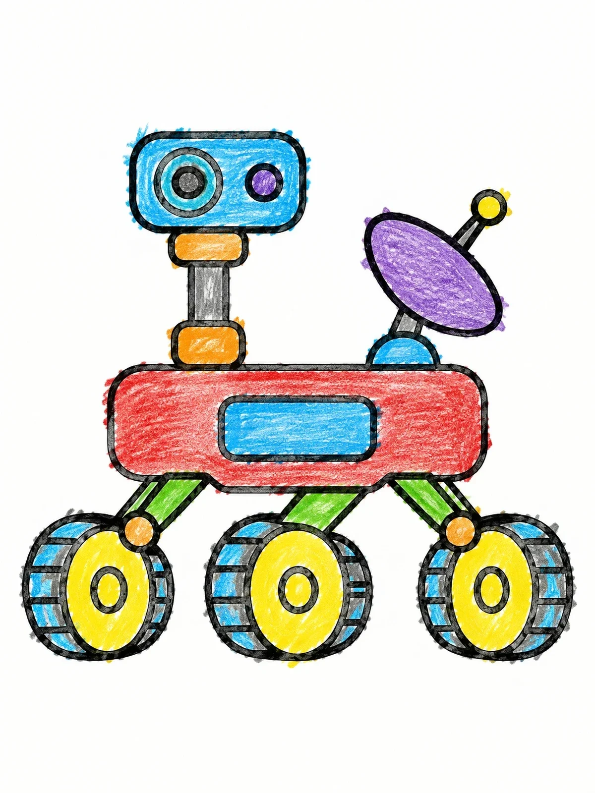Colored example of the Cute Planetary Rover Vehicle coloring page