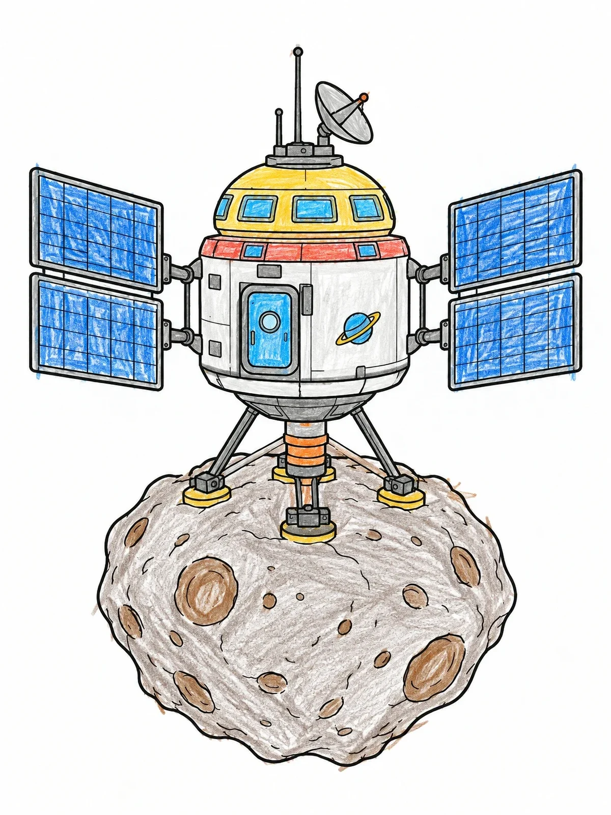 Colored example of the Deep Space Research Laboratory On Asteroid coloring page
