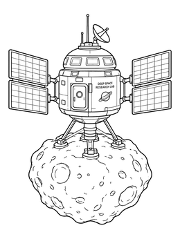 Free printable Deep Space Research Laboratory On Asteroid coloring page