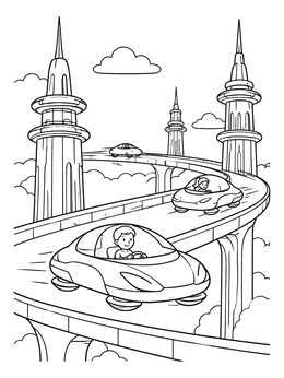 Free printable Hover Cars On Sky Highway coloring page