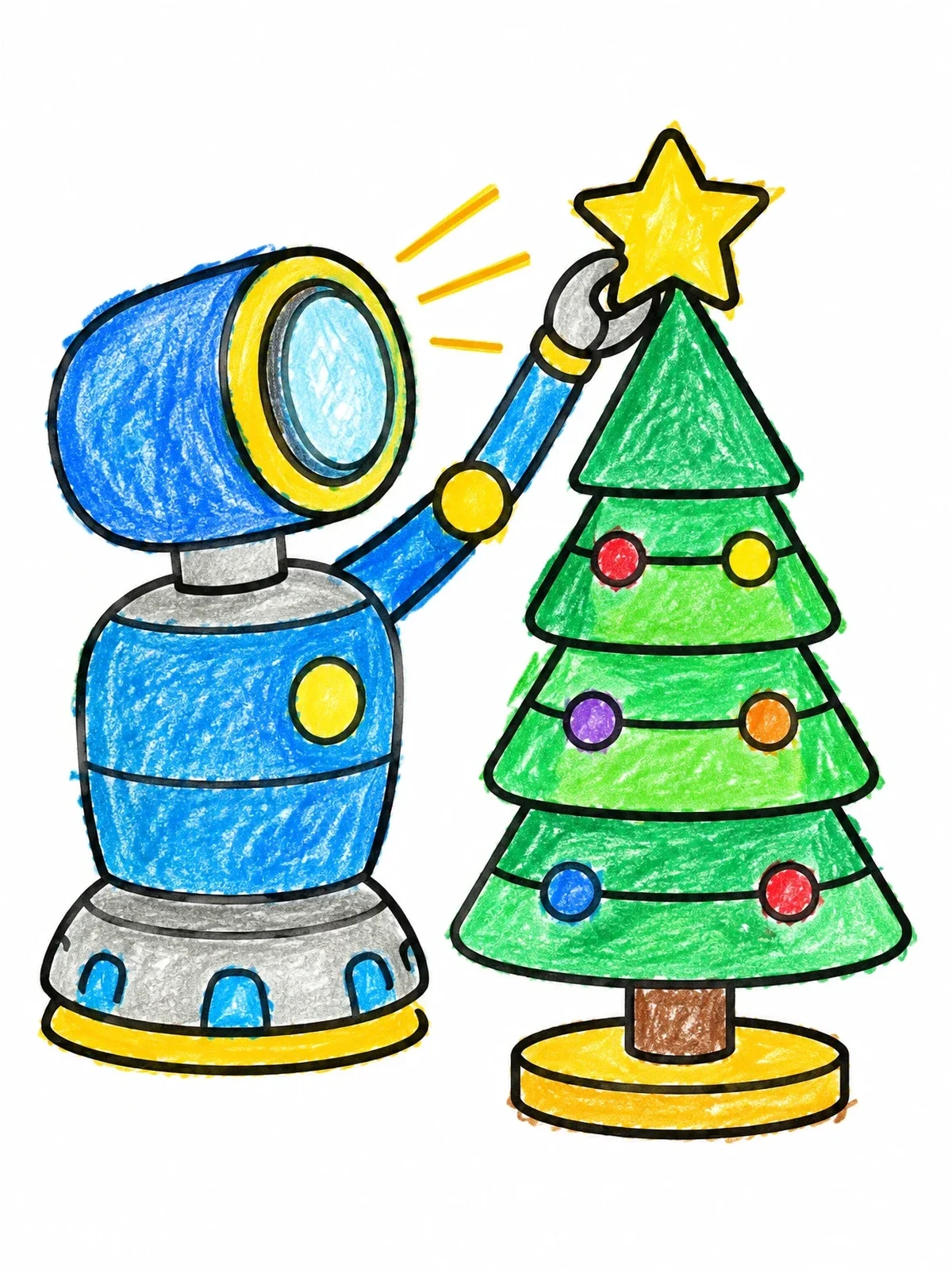Colored example of the Robot Decorating A Holiday Tree coloring page