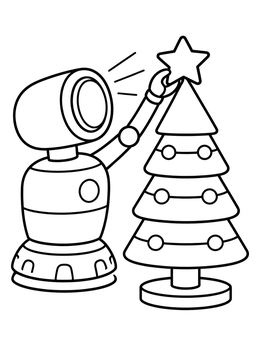 Free printable Robot Decorating A Holiday Tree coloring page