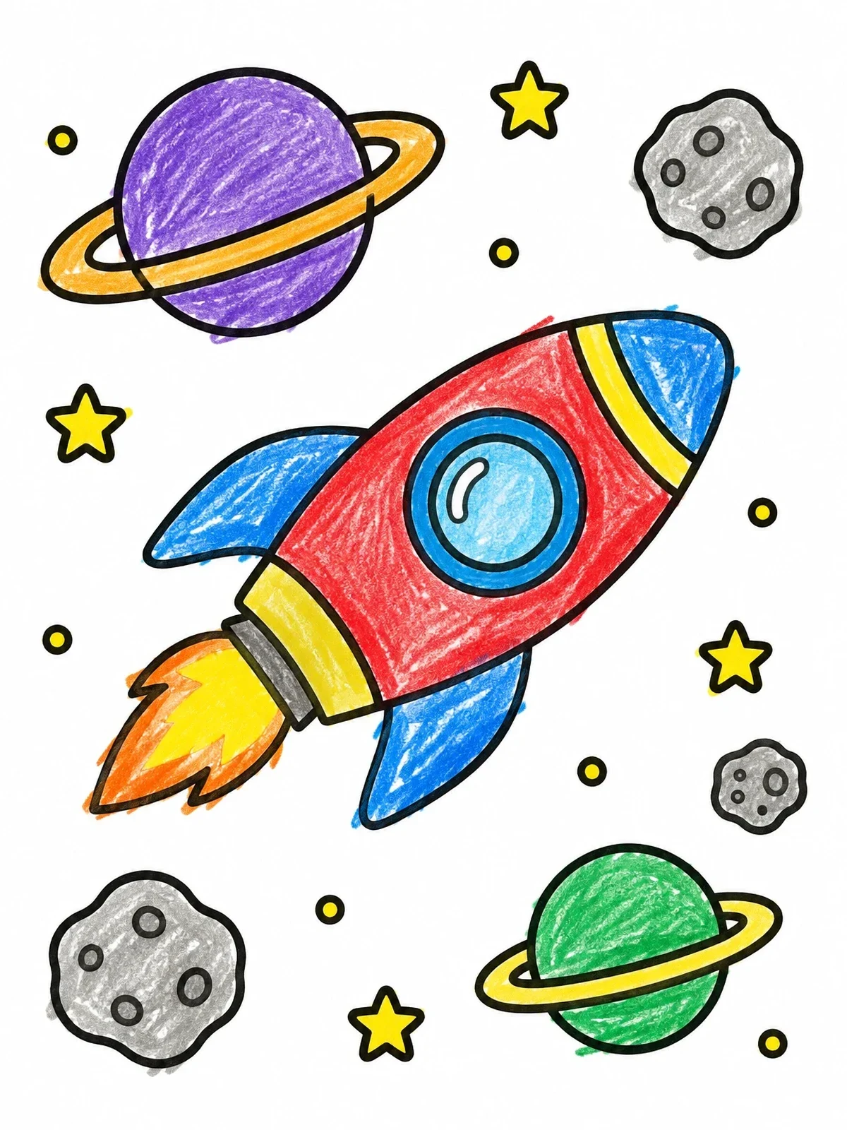 Colored example of the Rocket Soaring Through Outer Space coloring page