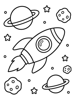 Free printable Rocket Soaring Through Outer Space coloring page