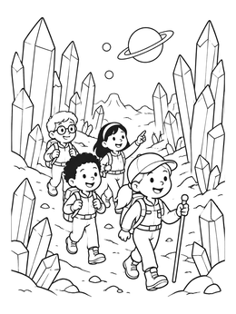 Free printable Young Explorers On Crystal Planet coloring page