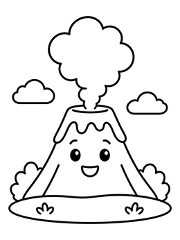 Free printable Happy Cartoon Volcano Puffing Smoke coloring page