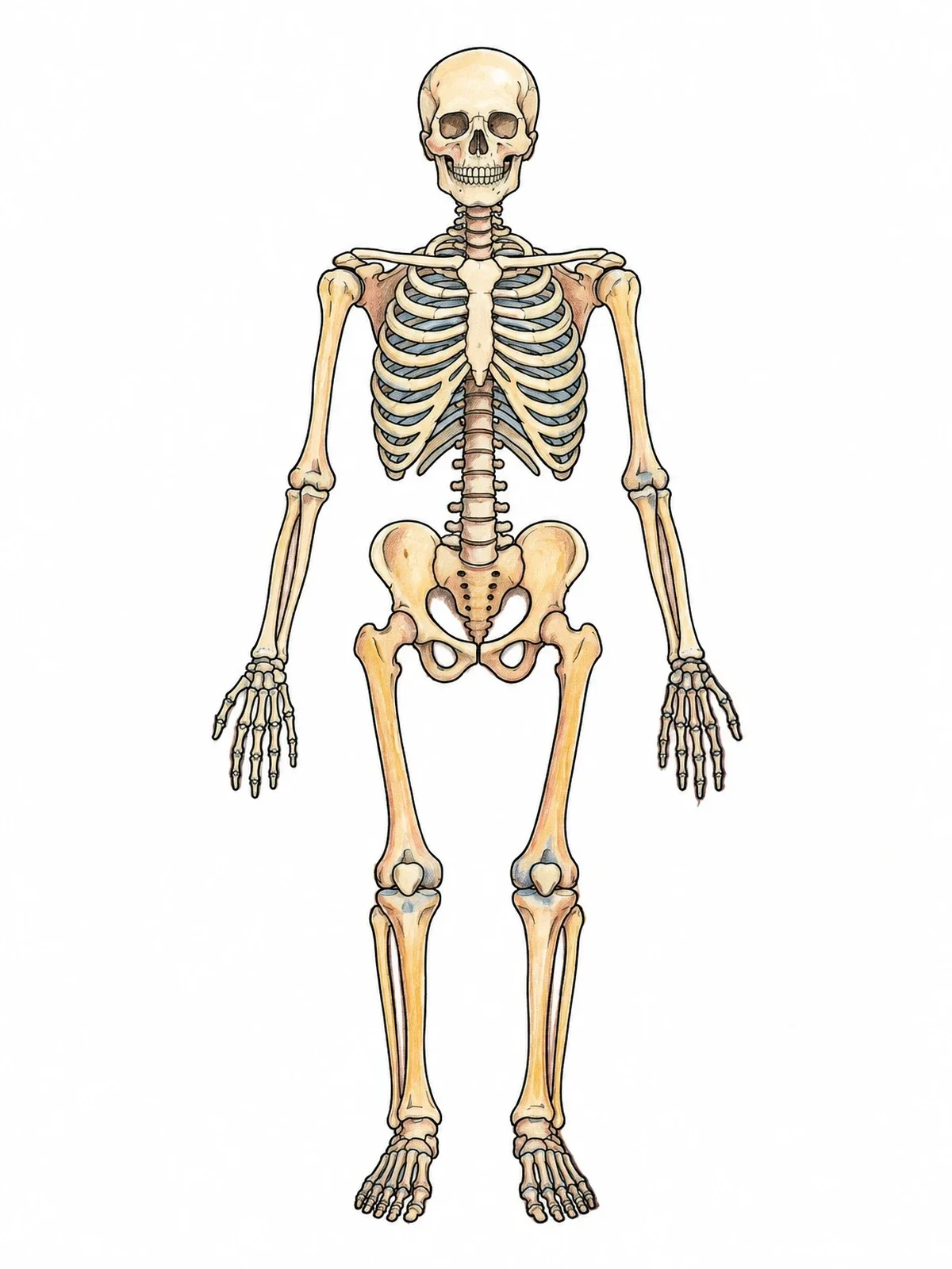 Colored example of the Full Human Skeleton Anatomy Diagram coloring page