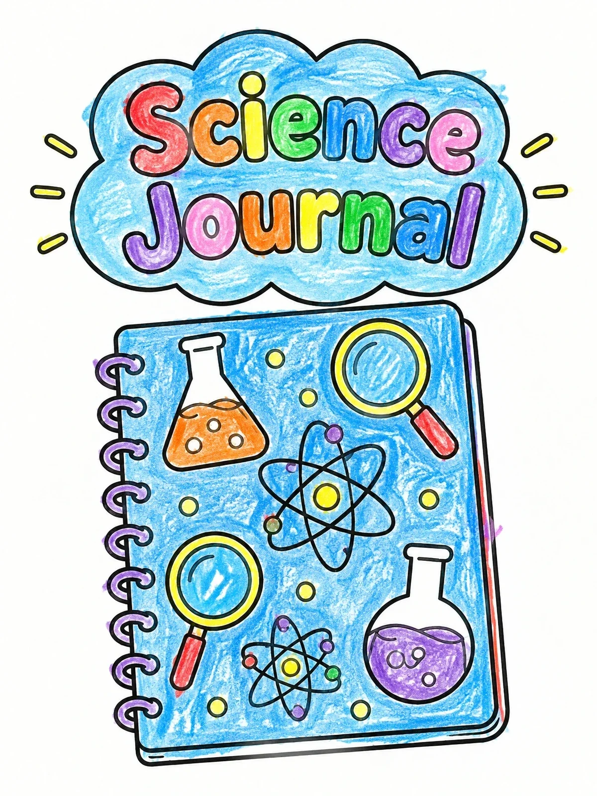 Colored example of the Science Journal Notebook Cover coloring page