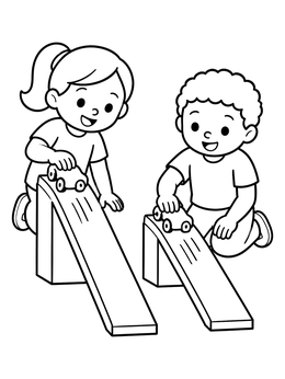 Free printable Kids Testing Toy Cars On Ramps coloring page
