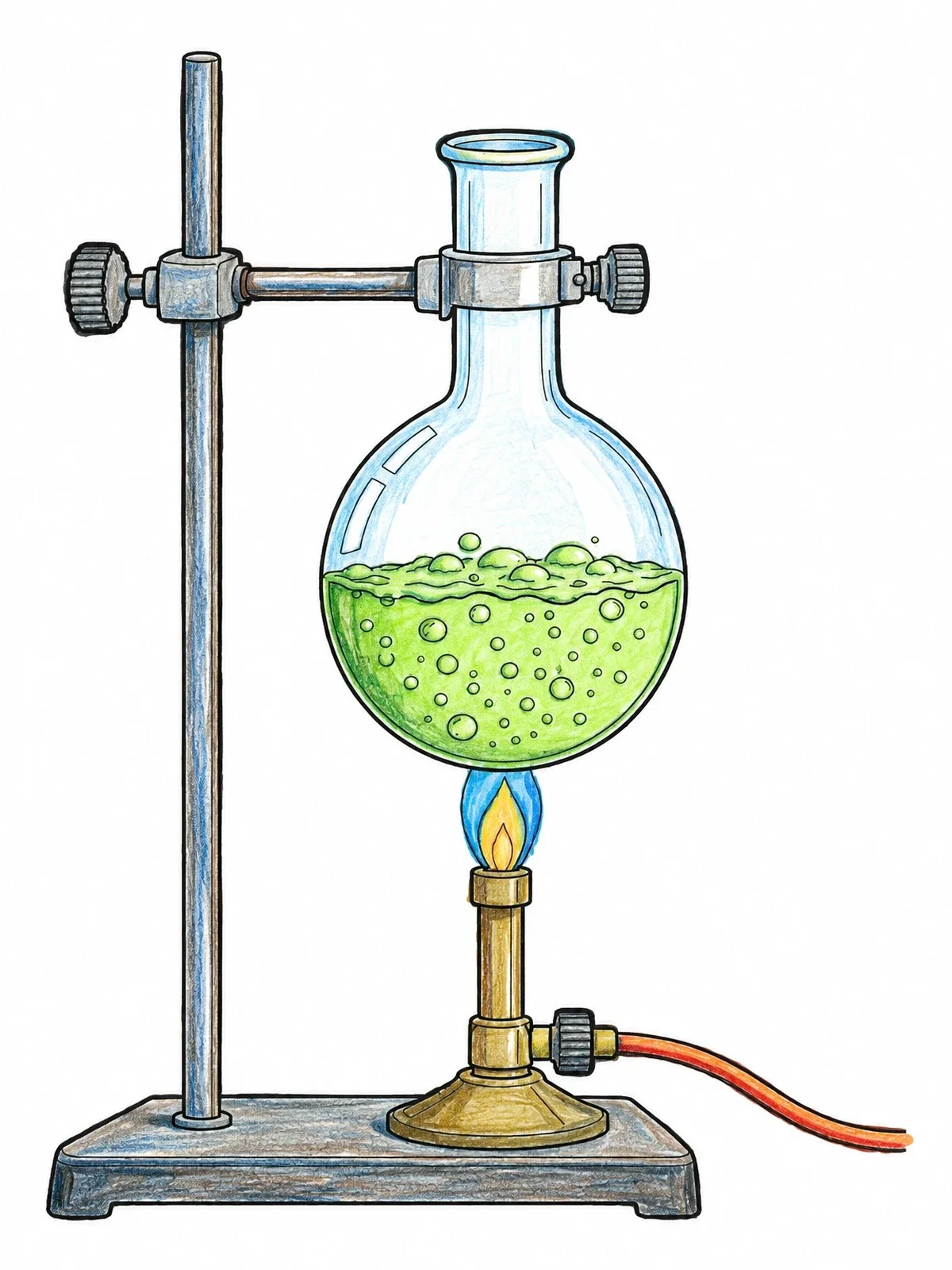 Colored example of the Boiling Flask On Retort Stand coloring page