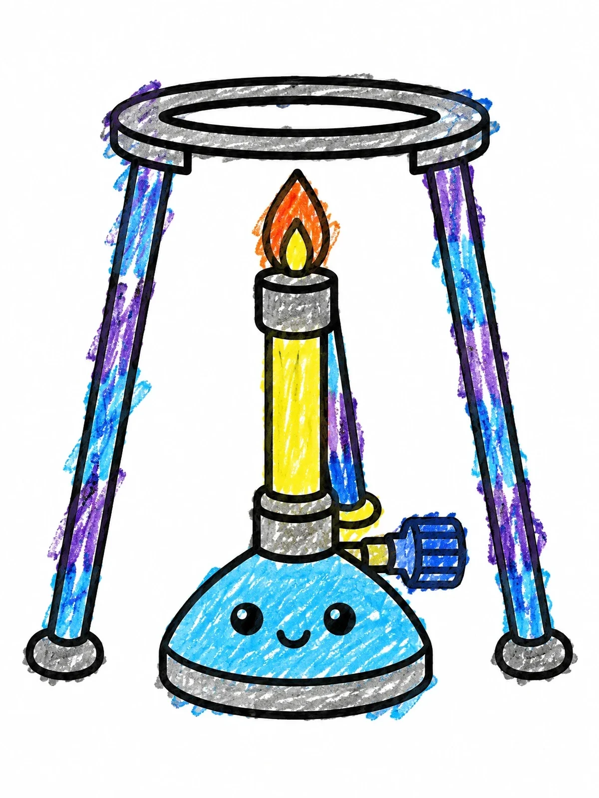Colored example of the Cute Bunsen Burner And Tripod Stand coloring page