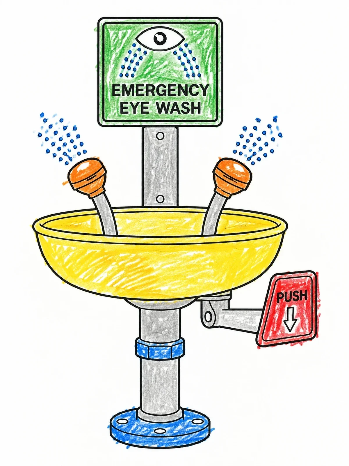 Colored example of the Emergency Eye Wash Station coloring page